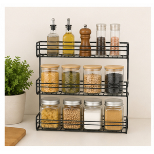 Modern 3-Tier Black Metal Spice <b>Rack</b> Organizer Space-Saving Countertop <b>Kitchen</b> <b>Storage</b> Shelf for Seasoning Bottles and Jars - Product Image 2