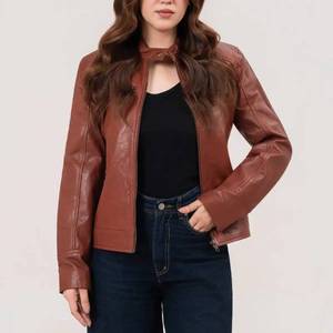 Cecilia Women’s Brown Biker Leather <b>Jacket</b> - Leather <b>Jacket</b> Brown - Product Image 3