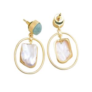 Pendientes de Racimo de Latón Premium, Chapados en Oro, Diseño de Piedra Natural en Bruto, Alto Pulido, Chapado en Oro, Patrón de Diseñador Único, Listos para Usar - Product Image 6