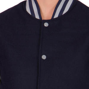 <b>Women's</b> <b>Navy</b> Blue Varsity <b>Jacket</b> With Gray PU Leather Sleeves Full Length Button Up Contrast Design Autumn Wear Varsity <b>Jacket</b> - Product Image 3