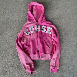 Sweat à capuche court pour homme, style streetwear hiver, fermeture éclair avant, design imprimé personnalisé, OEM MAX WORLD ENTERPRISES - Product Image 6