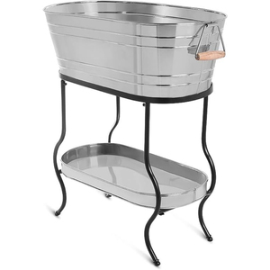 Outdoor Party <b>Galvanized</b> Beverage <b>Tub</b> with Metal Stand Oval Stainless Steel Wine Champagne Ice Bucket for Wedding Restaurant - Product Image 1