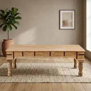 Mesa de Centro de Madera Vintage Hecha a Mano con Tira Metálica, Muebles Rústicos para Sala de Estar, Comedor y Dormitorio - Product Image 6