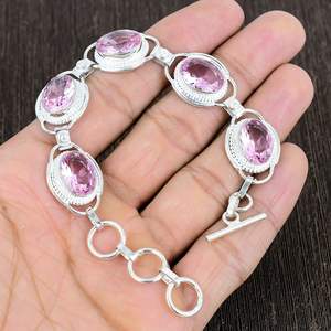 Bracelet en Kunzite Facettée Bohème en Argent Sterling 925 Fait Main, Bijou en Pierre Précieuse, Cadeau Tendance pour Femme - Product Image 4