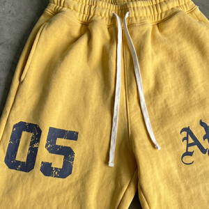 Pantalon de survêtement jaune en coton pour homme, taille élastique avec cordon de serrage, style décontracté, imprimé lettres, collection automne AWJ 05 - Product Image 4
