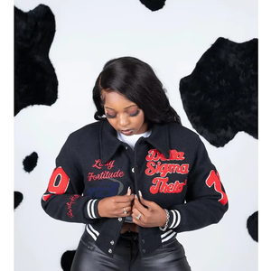 Delta |   Sigma |   Chaqueta Universitaria para Mujer Theta DST Sorority, Chaqueta Corta de Invierno de Poliéster/Algodón, Roja Clásica Bordada y Transpirable - Product Image 3