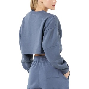 2025 nouveau Style femmes vêtements de sport coton à manches longues haut court surdimensionné à capuche Joggers poche bouton solide automne saison - Product Image 3