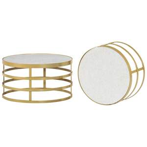 Ensemble de 2 petites tables basses en acier, marbre blanc avec accents en laiton - Product Image 3