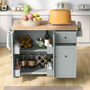 Carrello da Cucina con Ruote e Isola Girevole da 137 cm, Ripiano a Scomparsa e Scaffale Interno a 3 Livelli, Larghezza 137 cm - Product Image 3