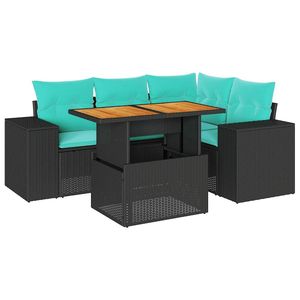 Set di divani da giardino in polyrattan nero da 5 pezzi con cuscini, eleganti mobili da esterno - Product Image 2