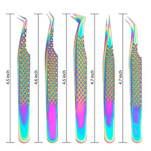 Pince à épiler professionnelle à pointe incurvée pour extensions de cils, couleur arc-en-ciel, acier inoxydable, pince à faux cils - Product Image 3