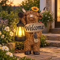 Décorations de jardin Vache des Highlands, Statue de vache de ferme solaire pour porche avec panneau de bienvenue, Fournisseur d'usine