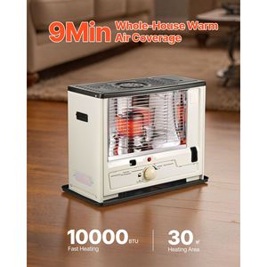 Stufa a Cherosene Portatile 10000 BTU per Interni ed Esterni con Spegnimento Automatico, Fiamma Regolabile e Protezione Antiribaltamento per Uso in Garage, Alimentata a Gas - Product Image 2