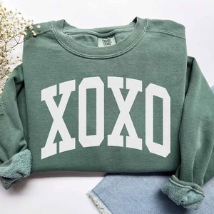 XOXO Premium <b>Mock</b> <b>Neck</b> Cotton Fleece Sweatshirt Women Men Ladies Unisex Leopard Print Polka Dot Tackle Twill Pullover - Product Image 2