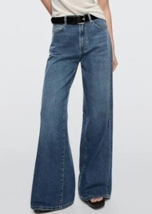 Classic Blue and Black Cotton <b>Boot</b> Cut Jeans-Vintage Eco-Friendly Knee-Length Hand-painted Ripped Womens Jeans - Product Image 3