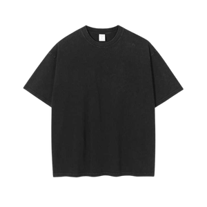 Men's Oversized <b>Black</b> Cotton T-Shirt Short Sleeve O-Neck Casual Jersey <b>Plain</b> Dyed Knitted Solid Color Fit Regular - Product Image 1