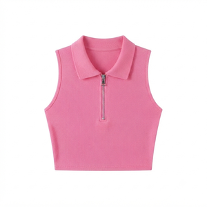 เสื้อกล้ามถักทรงรัดรูปสีม่วงสำหรับผู้หญิง คอทรงโอ ซิปด้านหน้า สไตล์ทางการ สีพื้น ผ้าโพลีเอสเตอร์/ผ้าฝ้ายแคนวาส - Product Image 3