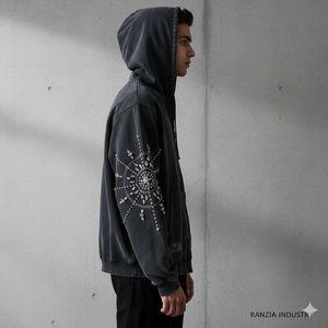 Ranzia Industry Factory Manufacturer Supply Men Zip Hoodie Distressed Embroidery Wholesale Men Streetwear Zip Hoodie - Product Image 4