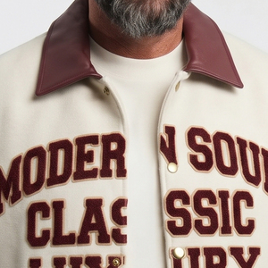 Plus Size <b>Leather</b> Sleeve Patches Embroider Varsity <b>Jacket</b> Men Button Down Baseball Varsity <b>Jackets</b> Men's Crew Neck Varsity Coat - Product Image 4