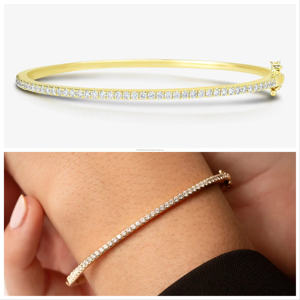 กำไลข้อมือสำหรับงานแต่งงานสีเงินสเตอร์ลิง925ของผู้หญิงการตั้งค่าแบบกดครึ่งด้านพร้อมกำไลเพชรเลียนแบบสองแถว - Product Image 5