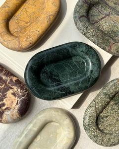 Plateau de service décoratif en pierre naturelle de marbre vert de forme ovale, décoration de luxe pour la maison, cuisine moderne, salle à manger - Product Image 1