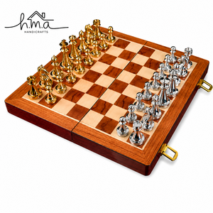 Luxury Brass & Black Geometric <b>Chess</b> <b>Set</b> with Wooden <b>Board</b> – Modern Metallic Décor, Gold Colour, Abstract Shape Design - Product Image 6