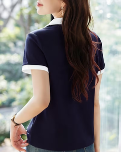 Women's Red Breathable Quick Dry for Shirt Short Sleeve Knitted Polyester/Cotton 160g Solid Color Casual Top - Product Image 6