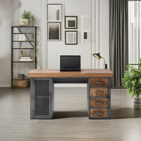 Nouveau bureau de travail moderne industriel en bois massif, pliable, convertible, pivotant, extensible, modulaire, réglable en hauteur, avec rangements