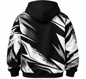 Sweat-shirt à capuche épais personnalisé noir et blanc avec motif graphique, style streetwear, imprimé sur toute la surface, unisexe, vêtement décontracté tendance, OEM Co - Product Image 2