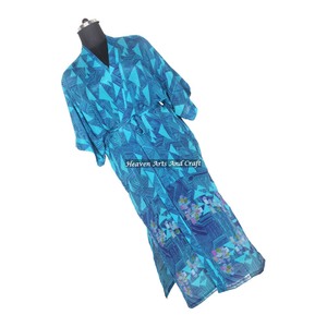KL005 Winter Autumn Bohemian Vintage Sari Kimono Long <b>Robe</b> Nightgown for <b>Women</b> Blended Poly Silk Quick <b>Dry</b> Drawstring Closure - Product Image 6