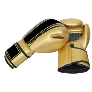 Gants de boxe en PU dorés avec bandes noires, fermeture Velcro, respirants, pour adultes - Product Image 2