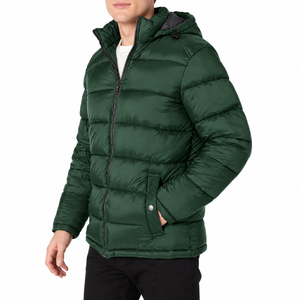 Chaqueta de Invierno para Hombre, Acolchada, con Capucha, Cierre de Cremallera, Color Rojo, Informal, Gruesa, con Relleno de Poliéster, Resistente al Viento - Product Image 1