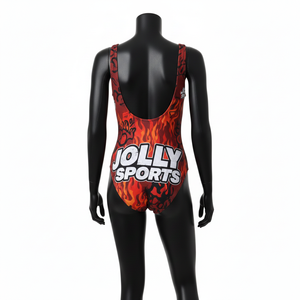 Maillot de bain femme en polyester et élasthanne premium, tissu extensible doux 200 GSM, imprimé flamme rouge, sublimation, logo personnalisé. - Product Image 2