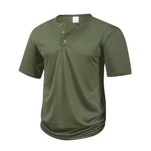 Men's Dark Gray Short Sleeve <b>Henley</b> T-<b>Shirt</b> Regular Fit Knitted Solid Color Casual Style O-Neck Design - Product Image 3