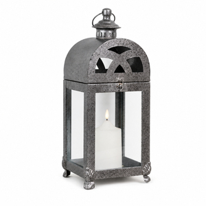 Vintage Galvanized Metal Lantern <b>Silver</b> Candle Lantern Antique Hurricane <b>Lamp</b> Decorative Table Centerpiece for Home & Garden - Product Image 1