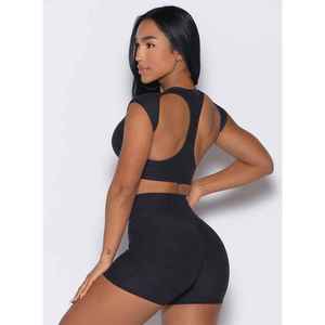 Women's <b>Black</b> Crop Top With Short Sleeve Crew Neck Solid Color Breathable Activewear Pullover Regular Fit All Seasons - Product Image 6