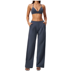 Conjunto Deportivo Personalizado de Moda, Top Deportivo Transpirable y Pantalones Anchos con Elasticidad en Cuatro Direcciones, para Fitness y Yoga, 2 Piezas - Product Image 2