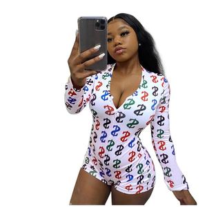 Mono rosa de manga larga con cuello en V y estampado colorido para mujer, cintura alta, ajuste ceñido, ropa de club, primavera y verano - Product Image 2