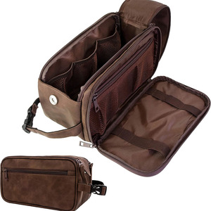 Handmade <b>leather</b> toiletry bag with storage compartments for cosmetics shaving accessories and travel convenience in low price - Product Image 1