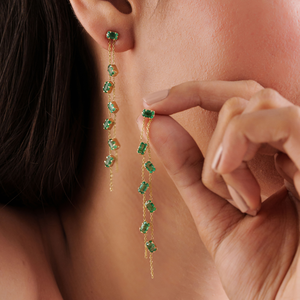 Pendientes Colgantes de Oro Amarillo de 14K con Cadena de Doble Eslabón y Esmeralda Genuina, Joyería Fina, Piedra de Nacimiento de Mayo, Ligeros, Productos de Gran Demanda - Product Image 4