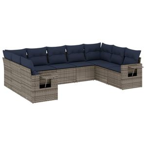 Set di divani da giardino in polyrattan grigio da 9 pezzi con cuscini, collezione di mobili da giardino - Product Image 2