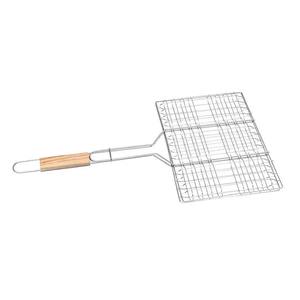 Bold Blossom Stainless Steel Grill <b>Net</b> Cooking Rack with Wooden Handle Heat Resistant Outdoor BBQ Grilling Mesh Double <b>Wire</b> Grid - Product Image 1