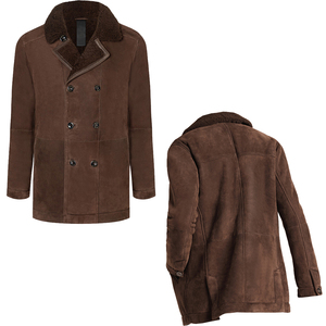 <b>Men's</b> Brown <b>Suede</b> Double Breasted PU Leather Shell <b>Jacket</b> Faux Fur Collar Anti-Wrinkle Custom Option Regular Fit Winter Casual - Product Image 4