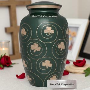 Wholesale Brass Green Cremation Urn Adult Ashes Floral Engraved Memorial Funeral Keepsake <b>Jars</b> Low Price Burial Metal Vessel Urn - Product Image 1