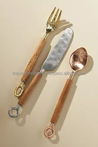 Juego de Cubiertos de acero inoxidable con mango de madera de alta exigencia, vajilla moderna más vendida, juego de cubiertos elegante pulido plateado - Product Image 5
