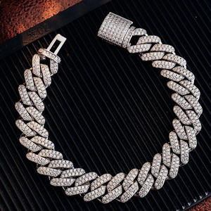 Collar de Cadena Cubana Unisex de Plata de Ley 925 con Diamante Cultivado en Laboratorio de Corte Brillante Redondo y Engaste de Puntas, Joyería Hiphop - Product Image 1