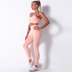 Seamless Yoga Set High Waisted <b>Leggings</b> and Sports Bra Two Piece Workout Outfit Breathable Fitness Clothing for Women Gym Wear - Product Image 1