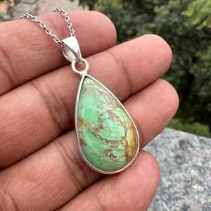 Pendentif artisanal en argent sterling avec variscite australienne en forme de goutte, serti clos, bijou de fiançailles vintage, plaqué argent/or - Product Image 4