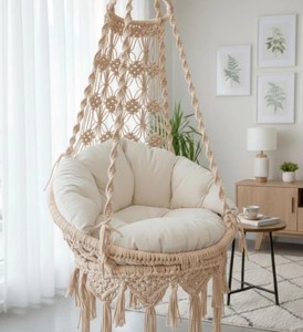 Fauteuil suspendu en macramé fait main – Balançoire bohème pour intérieur/extérieur - Product Image 1