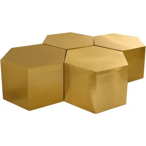 Table basse hexagonale en laiton au design géométrique moderne, mobilier de salon intérieur, décoration, table centrale en métal durable - Product Image 1